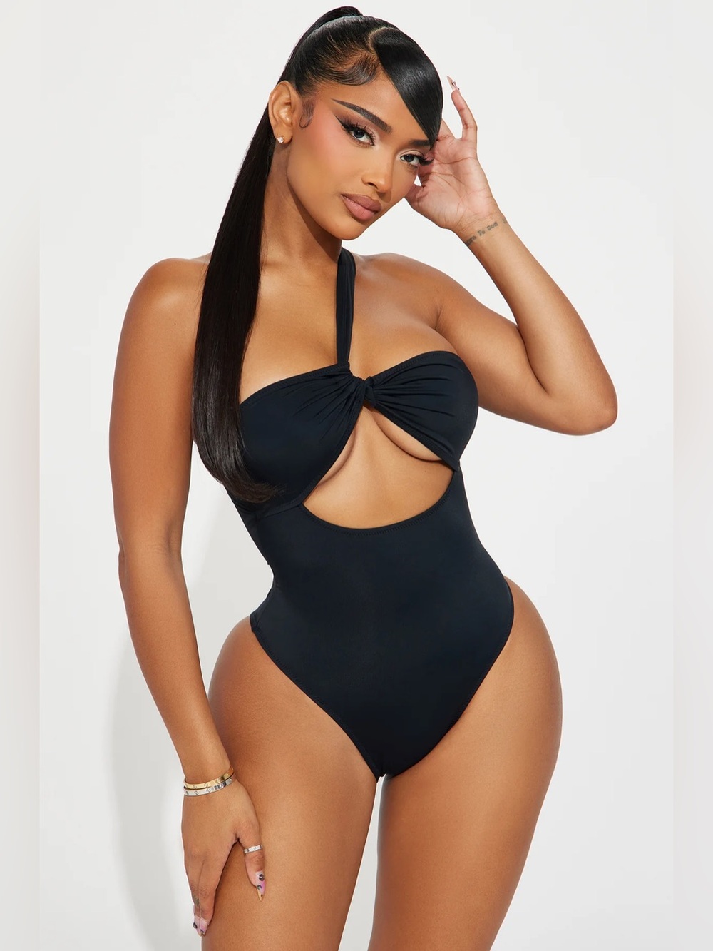 Black One-Shoulder Cutout Swimsuit